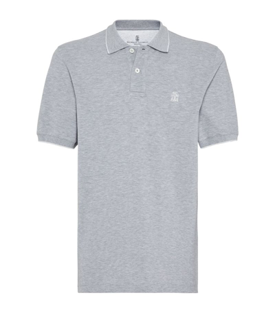 Brunello Cucinelli Cotton Pique Logo Polo Shirt In Grey