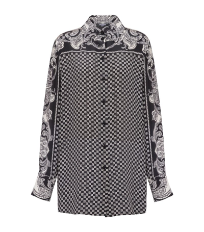 Balmain Paisley-print Silk Shirt In Grey