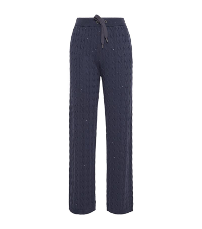 Brunello Cucinelli Cable-knit Sequinned Sweatpants In Blue