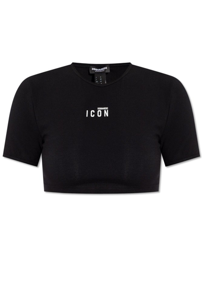 Dsquared2 Icon Logo Printed Cropped Top In Black