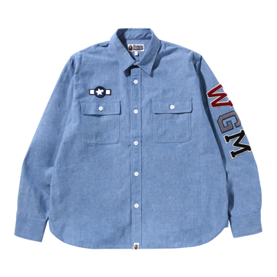 Pre-owned Bape Busy Shark Chambray Relaxed Fit Shirt 'blue/light Indigo'