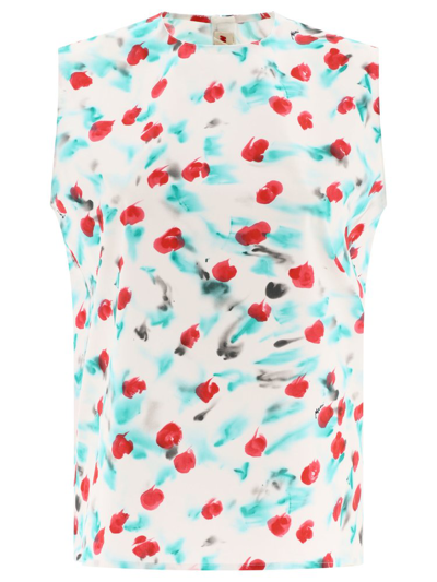 Marni Watercolor Floral Sleeveless Top In White