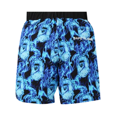 Pre-owned Bape Flame Wide Sweat Shorts 'sax' In Multi-color