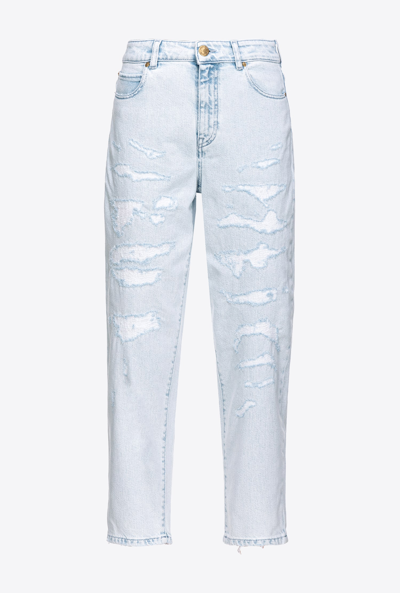 Pinko Light-coloured Mom-fit Jeans With Rips In Moonwash Wash