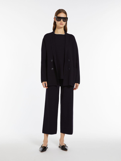 Max Mara Cropped Viscose Trousers In Navy