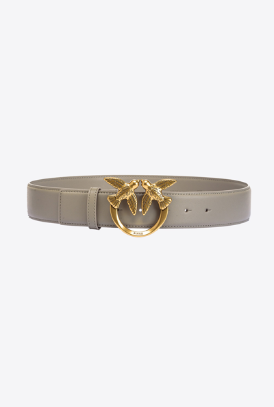Pinko Ceinture Large Love Birds En Cuir 4cm In Walnut-antique Gold