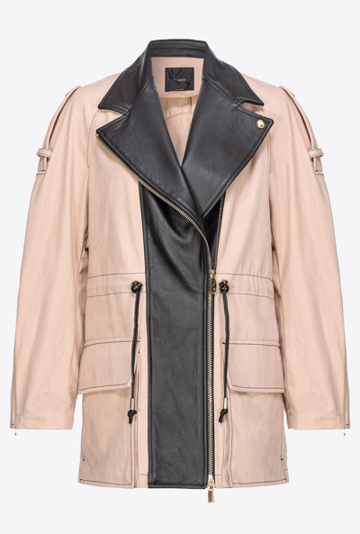 Pinko Parka In Cotone E Pelle In Beige/black