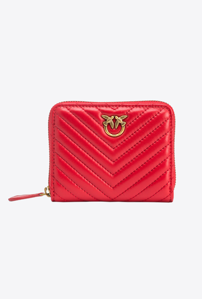 Pinko Zip Around Nappa Chevron Wallet In Rosso-antique Gold