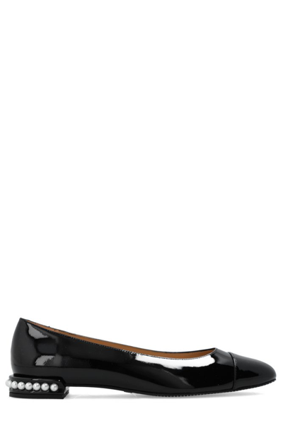 Stuart Weitzman Pearl Embellished Flat Shoes In Black