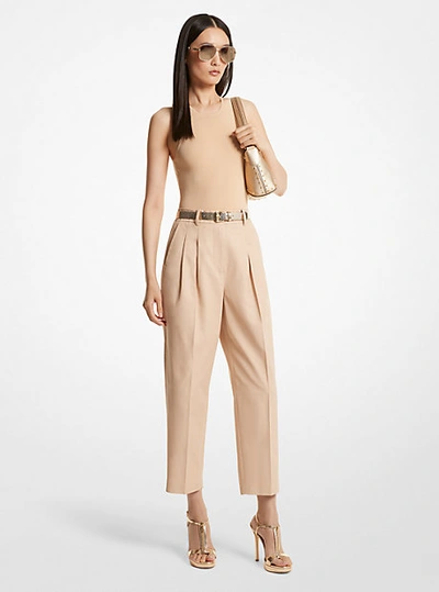 Michael Kors Cotton Blend Twill Cropped Pants In Natural