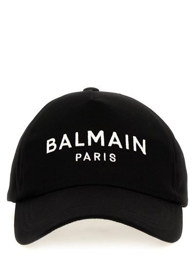 Balmain Embroidered-logo Cap In White/black