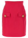 Balmain Button-embellished Virgin-wool Miniskirt In Fuchsia