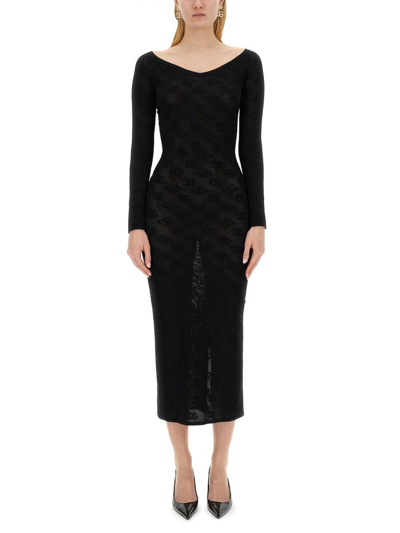 Dolce & Gabbana Jacquard Logo Sheath Dress In Black