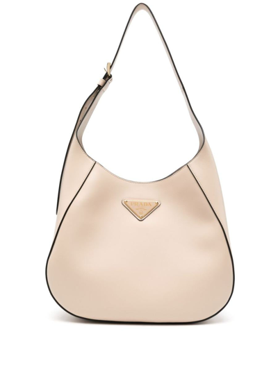Prada Triangle-logo Leather Shoulder Bag In Travertino N