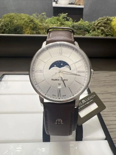 Pre-owned Maurice Lacroix Eliros Moonphase 40mm Watch | Silver/brown Leather