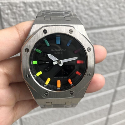 Pre-owned Casio G-shock Ga-2100-1a Ap Royal Oak Custom Color Dial Rainbow Scale Rings