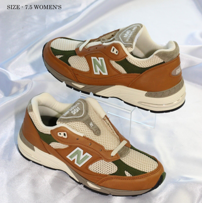 Pre-owned New Balance Size 7.5w - Balance 991 Aime Leon Dore Tan Cream Green Low Top Sneakers