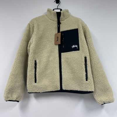 Pre-owned Adidas Originals Stussy 8 Ball Sherpa Fleece Reversible Jacket Cream Size Small / In Hand In Ivory