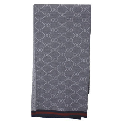 Pre-owned Gucci Brand  Mens Gg Gray Stole Wool 100% 23cmx180cm 325806
