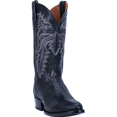 Pre-owned Dan Post Mens Black Cowboy Boots Lizard Skin R Toe