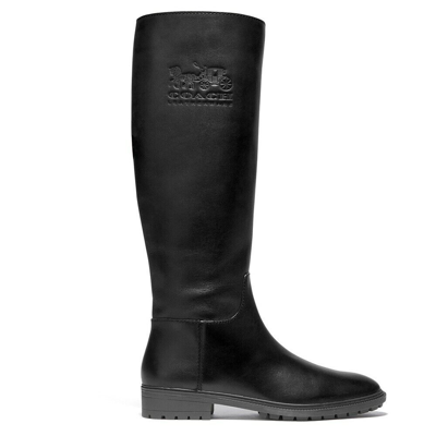 Pre-owned Coach Women's Fynn Flat Round Toe Knee-high Boots Size 6 In Box $225 In Black