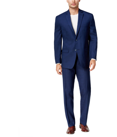 Pre-owned Marc New York Marc York Mens Tonal Plaid Two Button Formal Suit In Blue