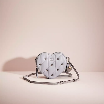 Coach Upcrafted Heart Crossbody With Quilting In Silver/grey Blue