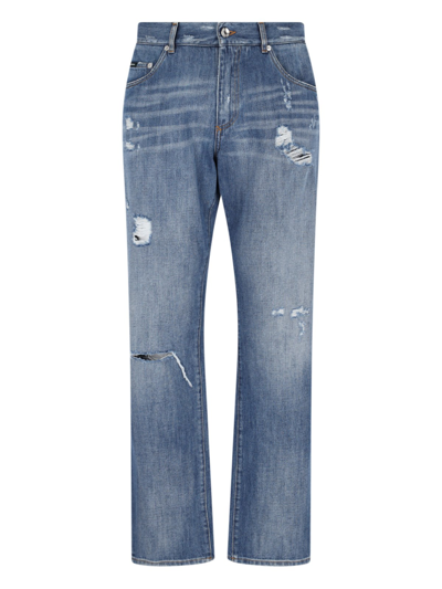 Dolce & Gabbana Destroyed Detail Jeans In Blue