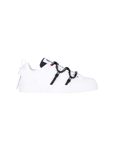 Dolce & Gabbana Portofino Calfskin And Patent Leather Sneakers In ホワイト
