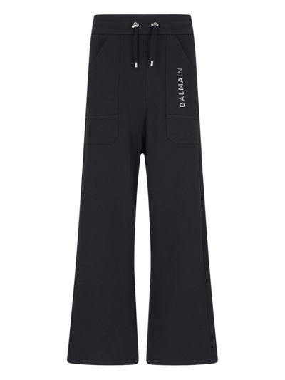 Balmain Wide-leg Cotton Track Trousers In Black  