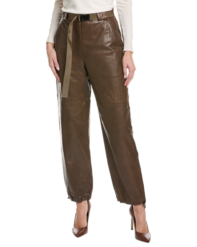 Brunello Cucinelli Leather Pant In Brown
