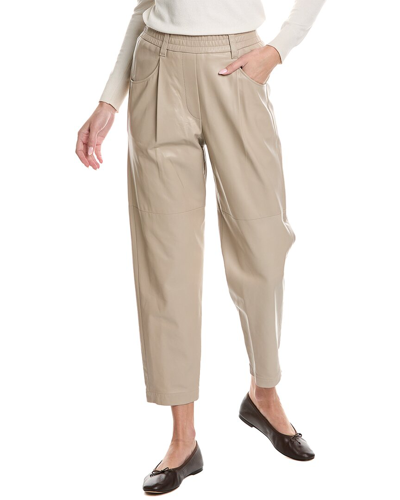 Brunello Cucinelli Leather Pant In Neutral