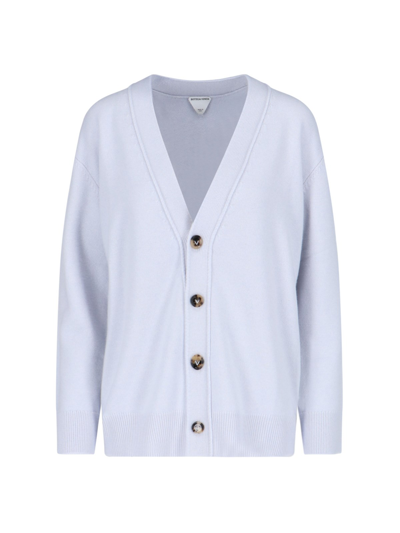 Bottega Veneta Leather Details Cardigan In Light Blue