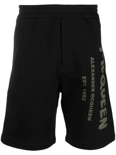 Alexander Mcqueen Graffiti Logo Cotton Sweat Shorts In Black