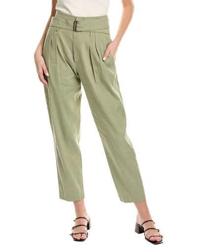 Brunello Cucinelli Pleated Linen-blend Pant In Green