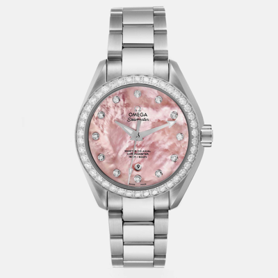 Pre-owned Omega Pink Shell Diamond Stainless Steel Seamaster Aqua Terra 231.15.34.20.57.003 Automatic Women's Wristw