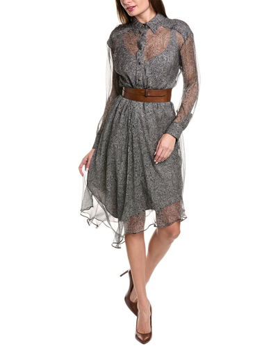 Brunello Cucinelli Silk Midi Dress In Gray