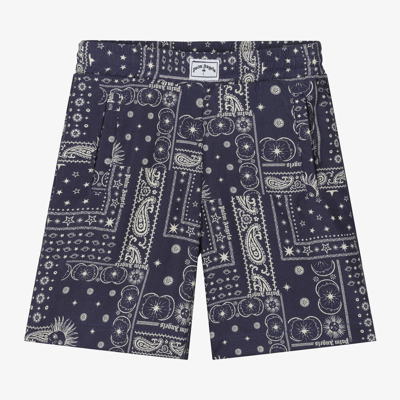 Palm Angels Boys Navy Blue Off W Kids Paisley-print Woven Shorts 6-12 Years