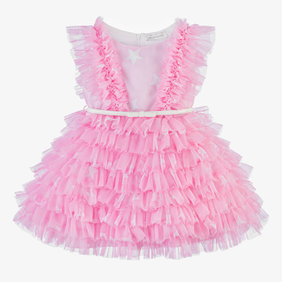 Monnalisa Babies' Girls Pink Tulle Ruffle Dress