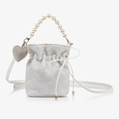 Monnalisa Couture Kids' Girls Ivory Diamanté Handbag (18cm) In Metallic
