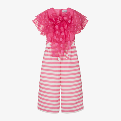 Mama Luma Kids' Girls Pink Polkadot & Stripe Trouser Set