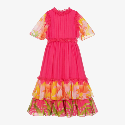 Eirene Kids'  Girls Fuchsia Pink Floral Crêpe Chiffon Dress