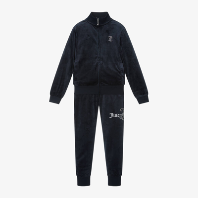 Juicy Couture Kids' Girls Navy Blue Velour Slim-fit Tracksuit