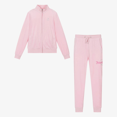 Juicy Couture Teen Girls Pink Velour Slim-fit Tracksuit
