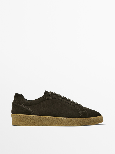Massimo Dutti Split Suede Trainers With Crepe Soles In Brown