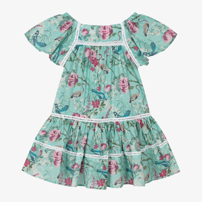 Olga Valentine Babies' Girls Blue Cotton Floral Dress