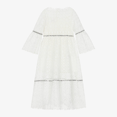 Elie Saab Kids' Girls White Guipure Lace Diamanté Dress