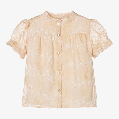 Le Chic Babies' Girls Beige Embroidered Chiffon Blouse