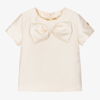LE CHIC GIRLS SATIN IVORY BOW BLOUSE