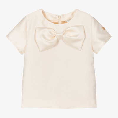 Le Chic Babies' Girls Satin Ivory Bow Blouse